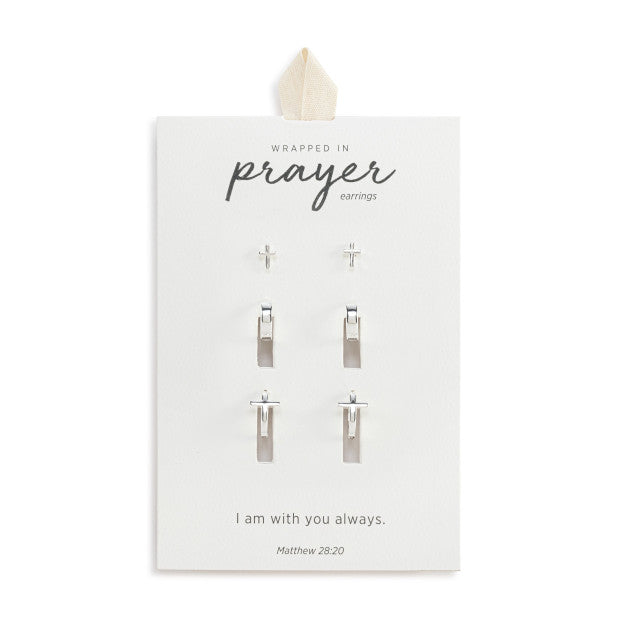 Wrapped in Prayer Earrings Dainty Silver Cross Set of 3