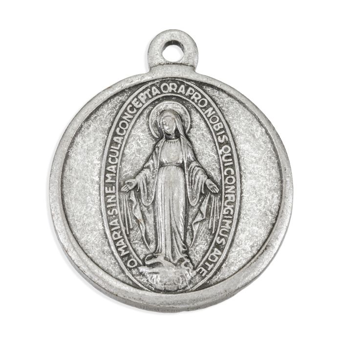 Miraculous Medal 1.12" in Antiqued Silver Finish