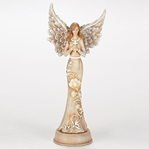 Angel Figure Holding Cross 11" Resin