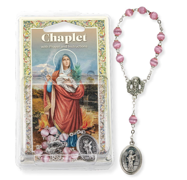 ST AGATHA - DELUXE CHAPLET- PINK GLASS BEADS