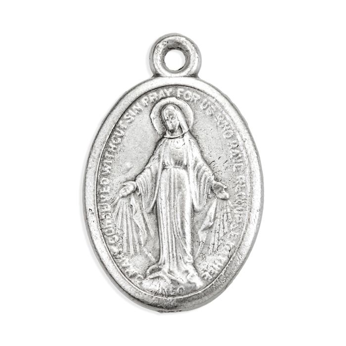 Miraculous Medal 1" Oval Antiqued Silver Oxidized