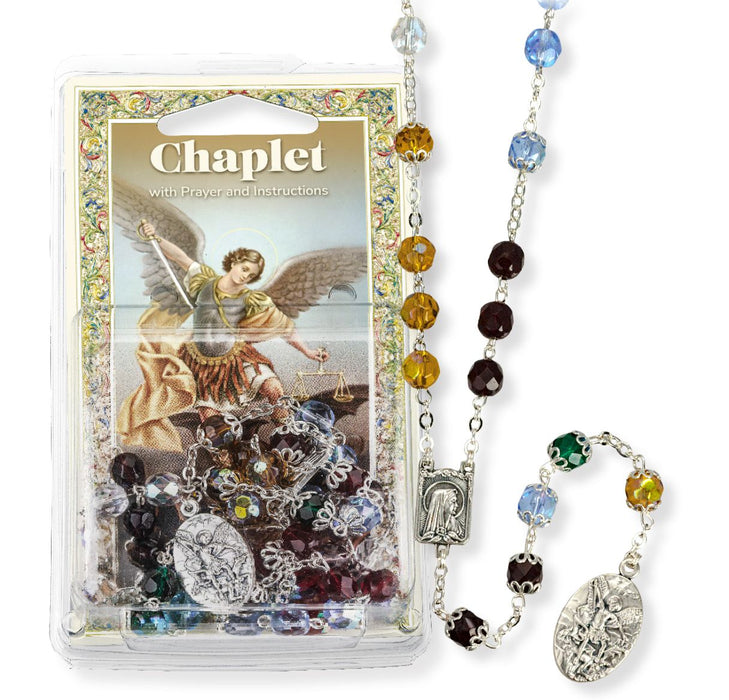 ST MICHAEL - DELUXE CHAPLET- MULTI-COLORED CRYSTAL BEADS