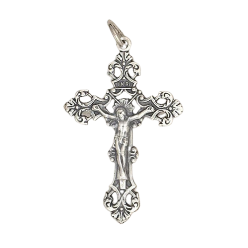 CRUCIFIX MEDAL - FLEUR DI LIS - SILVER TONE