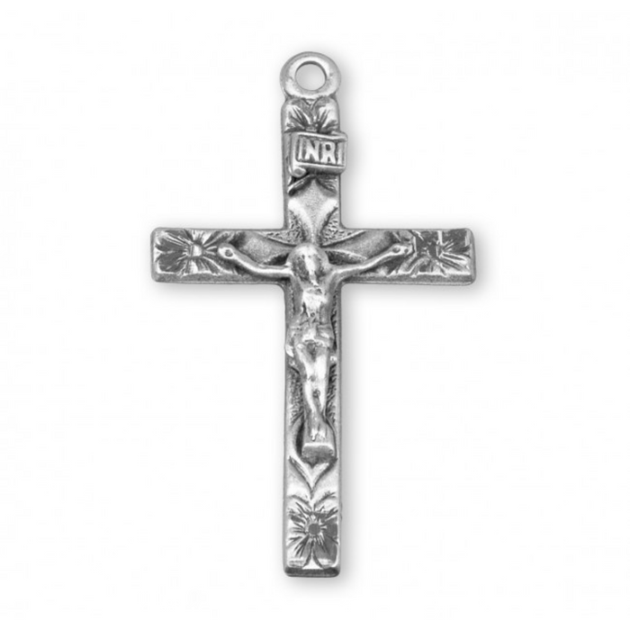 CRUCIFIX - SS FLOWERED TIPS - 18" CHAIN