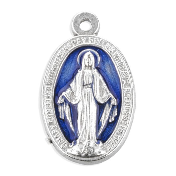 Miraculous Medal 0.81" in Silver Finish with Blue Epoxy