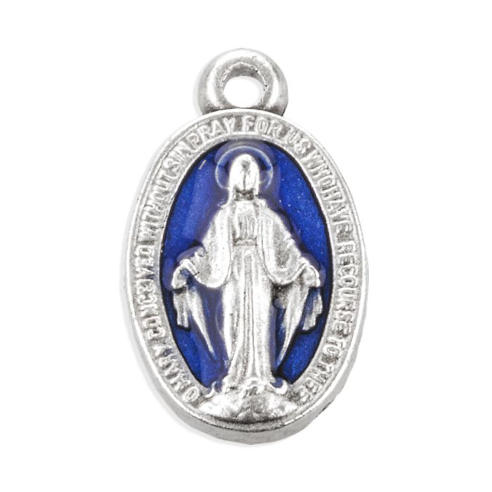 Miraculous Medal 0.56" in Silver Finish with Blue Epoxy