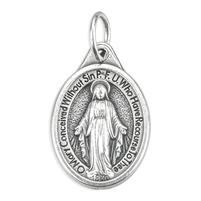 Miraculous Medal 0.81" in Antiqued Silver Finish