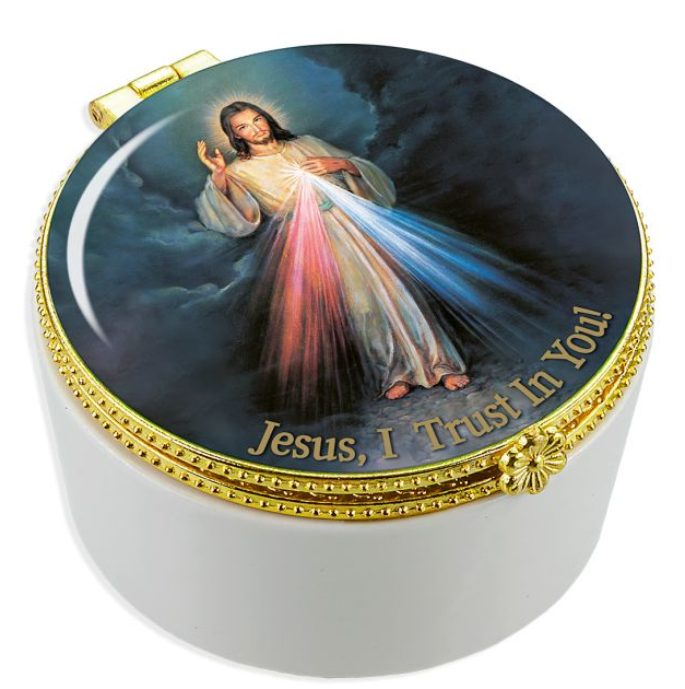 ROSARY BOX - DIVINE MERCY - WHITE PORCELAIN