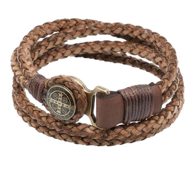 Men's Bracelet St. Benedict Brown Leather Cord