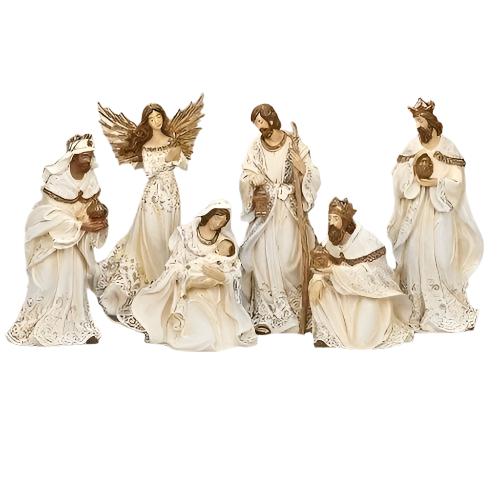 Nativity 6 Piece Set 12" Cream with Gold Trim