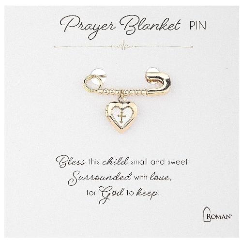 Prayer Blanket Pin 1" Heart Shaped Locket Gold Tone