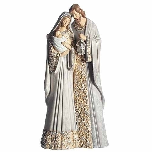 Christmas Holy Family Figure in Ivory and Grey Robes