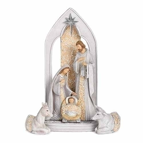 Nativity 4 Piece Set Ivory & Grey with Arch Background