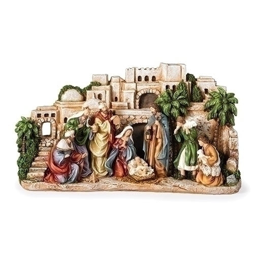 Nativity Scene with Town Background 14" High