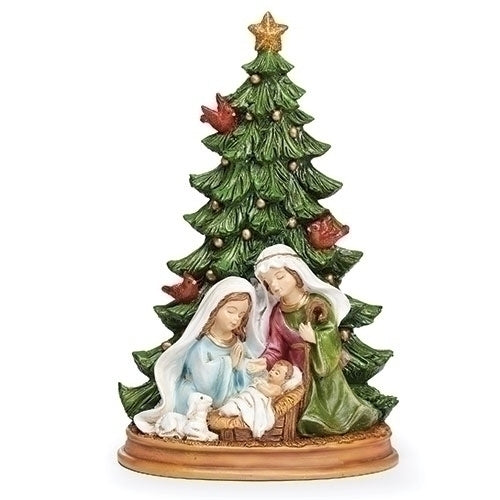 CHILD NATIVITY SCENE WITH CHRISTMAS TREE - 9.2" RESIN