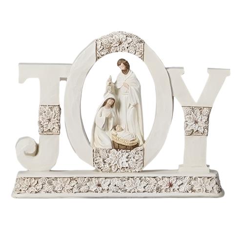 Christmas Figure "Joy" with Holy Family and Poinsettia Accents