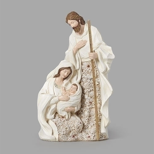 Christmas Holy Family Figure 10.75" White with Poinsettia Accents