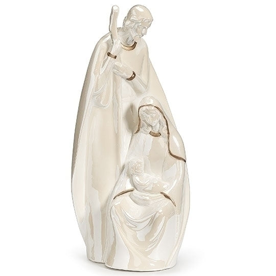 Holy Family Figure 11" High White Porcelain with Gold Accents