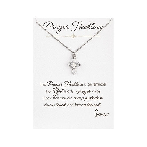 Prayer Necklace Silver Tone Cross Pendant on 16-18" Chain