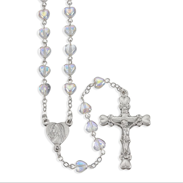 Crystal Iridescent Heart Shaped Bead Rosary