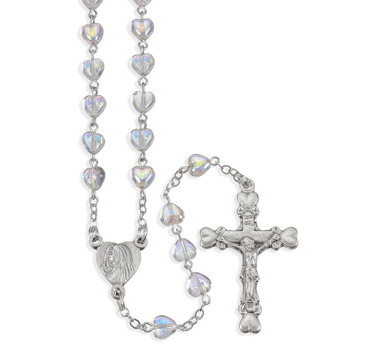Crystal Iridescent Heart Shaped Bead Rosary