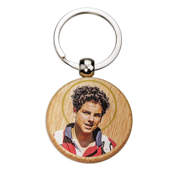 St Carlo Acutis Round Wooden Keychain