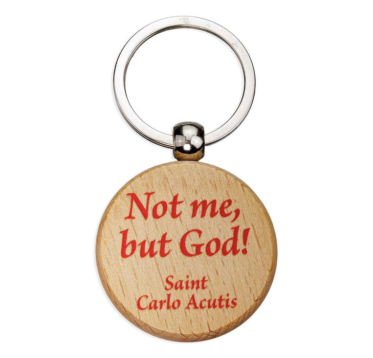 St Carlo Acutis Round Wooden Keychain