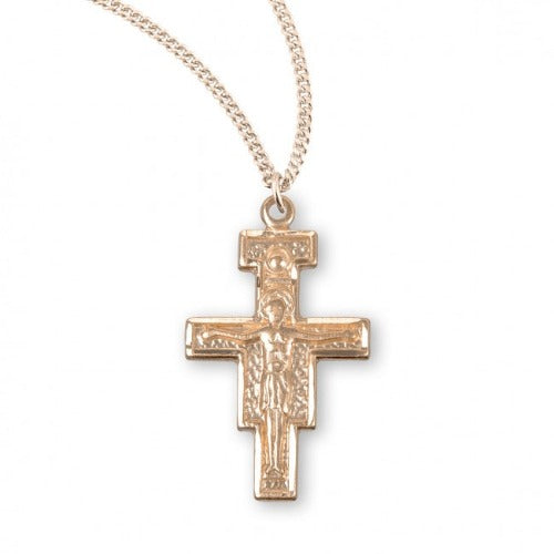 CRUCIFIX - SAN DAMIANO - 13/16" - 14KT GOLD/SS - 18" CHAIN