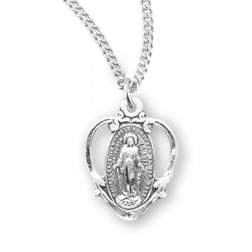 MIRACULOUS MEDAL - SS .75" OPEN HEART FRAME - 18" CHAIN