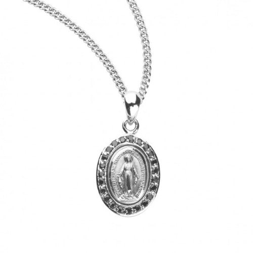 MIRACULOUS MEDAL - SS - 11/16" - JET CZ - 18" CHAIN