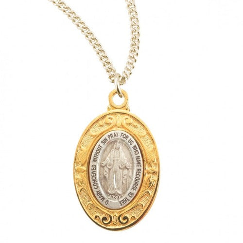 MIRACULOUS MEDAL - SS -  GOLD OVER STERLING FANCY FRAME - 18" CHAIN