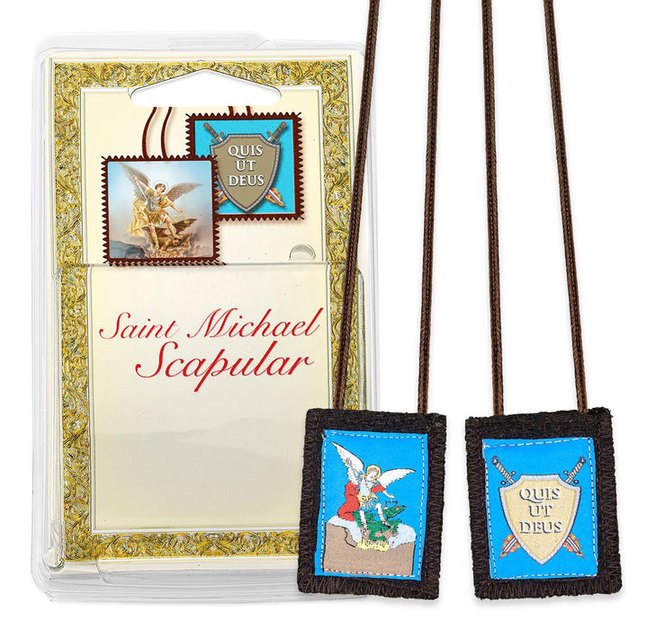 St Michael Brown Wool Scapular in Deluxe Packaging