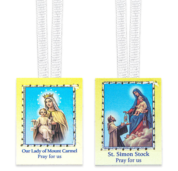 BROWN SCAPULAR - 1" X 1.5" - NO PLASTIC AND WHITE CORDS