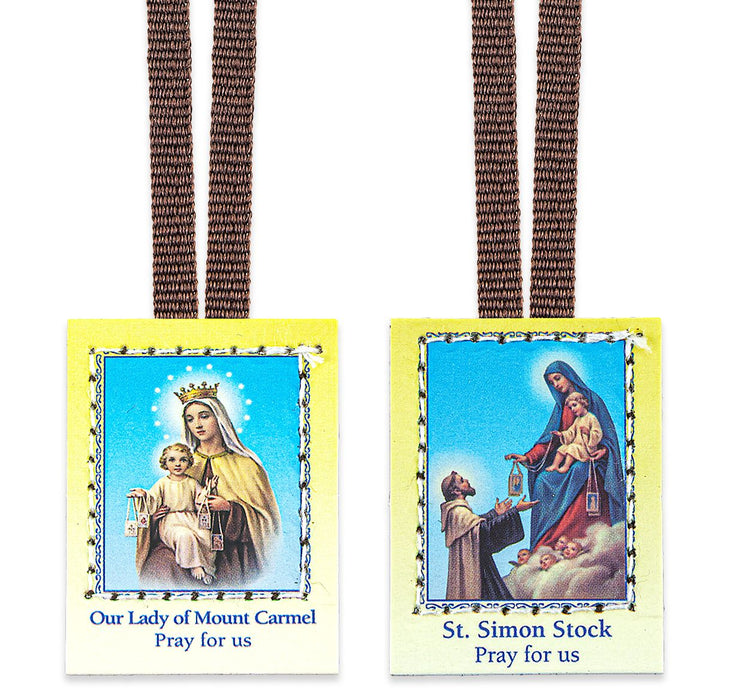 BROWN SCAPULAR - 1" X 1.5" - NO PLASTIC AND BROWN CORDS