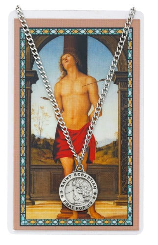 ST SEBASTIAN MEDAL WITH PRAYER CARD - 24" CHAIN