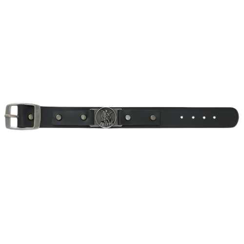 Men's Black Leather Buckle Bracelet with St Michael Medal