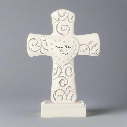 Standing Cross Porcelain 7.25" "Love is Patient"