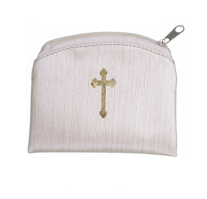 Beige Raw Silk Look Rosary Pouch