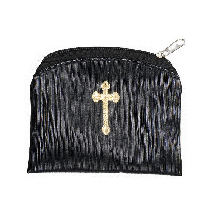 Black Raw Silk Look Rosary Pouch