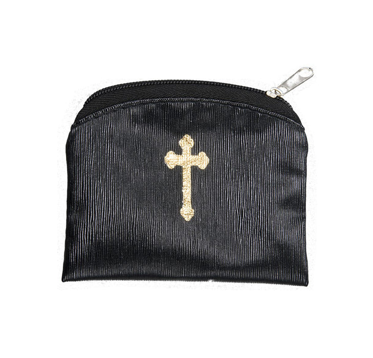 Black Raw Silk Look Rosary Pouch