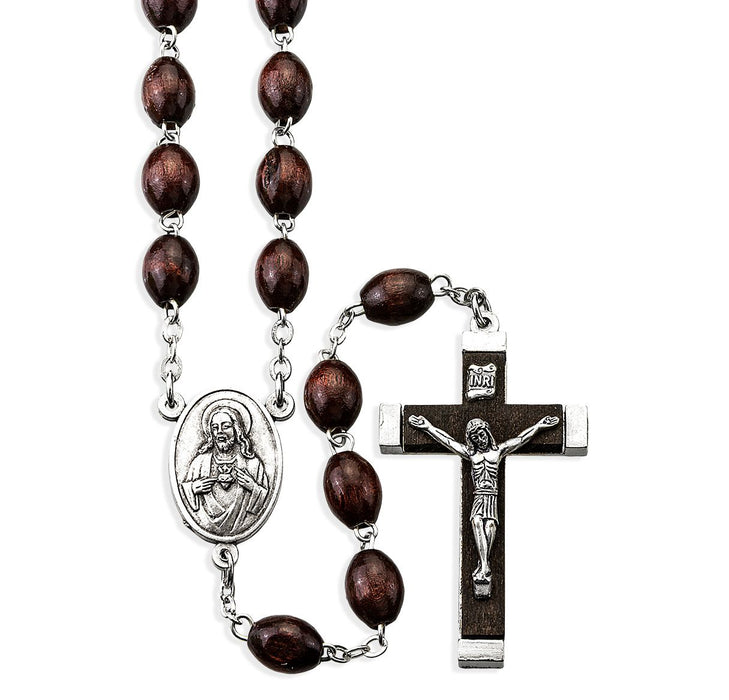Maroon Boxwood Bead Rosary Boxed