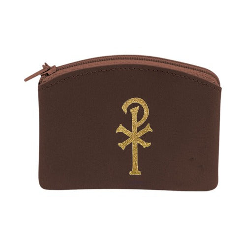 ROSARY CASE - BROWN WITH ZIPPER - 2.5" X 3"