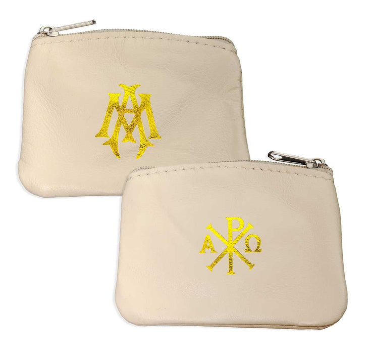 Rosary Case Cream Genuine Sheepskin Leather with Zipper