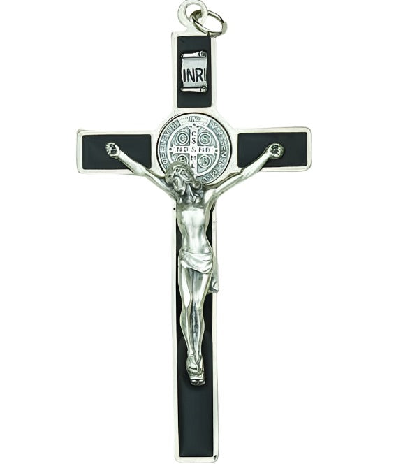 ST BENEDICT CRUCIFIX 4.5" METAL AND BLACK ENAMEL