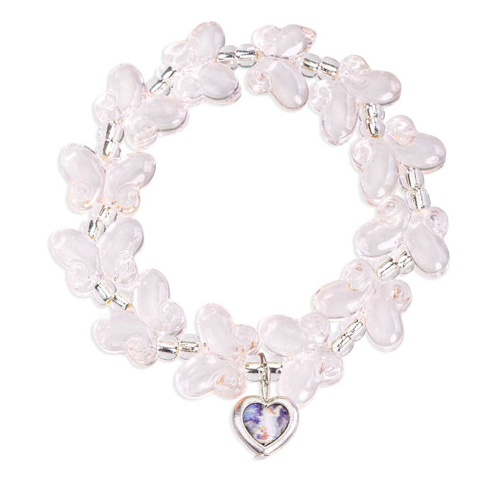 Bracelet Pink Glass Butterfly Beads and Guardian Angel
