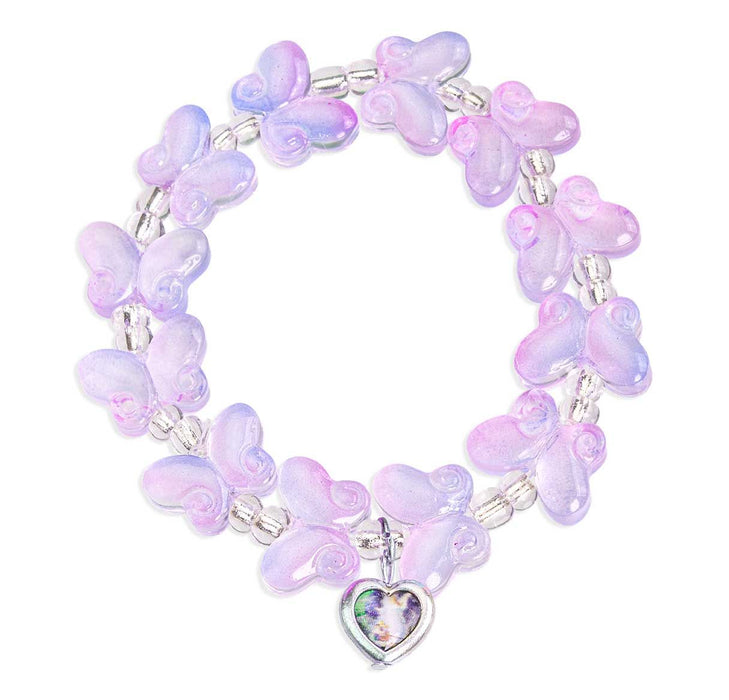 Bracelet Violet Glass Butterfly Beads and Guardian Angel