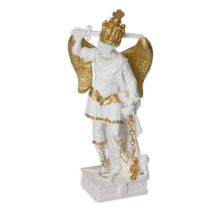 St Michael 4" White and Gold Resin Statue