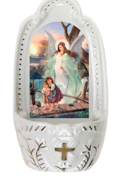 HOLY WATER FONT - GUARDIAN ANGEL - PORCELAIN