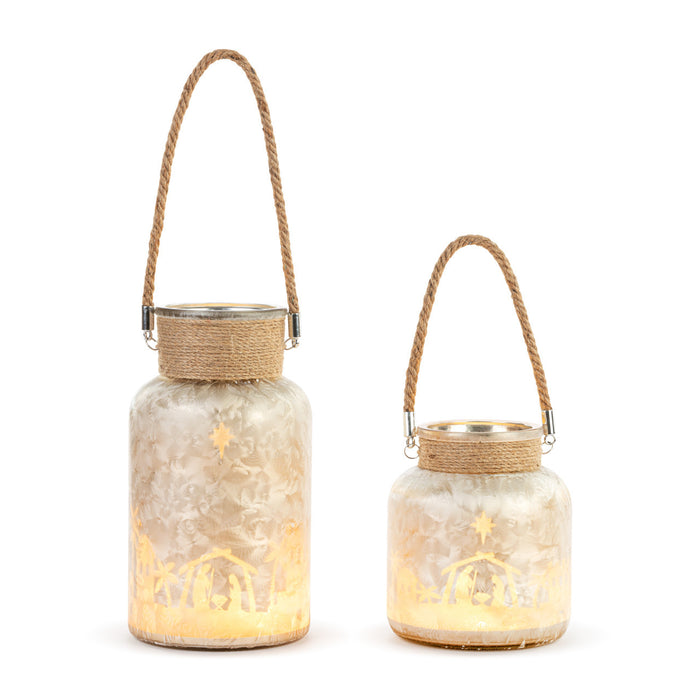 Christmas Décor Nativity Scene Glass Light Up Jars