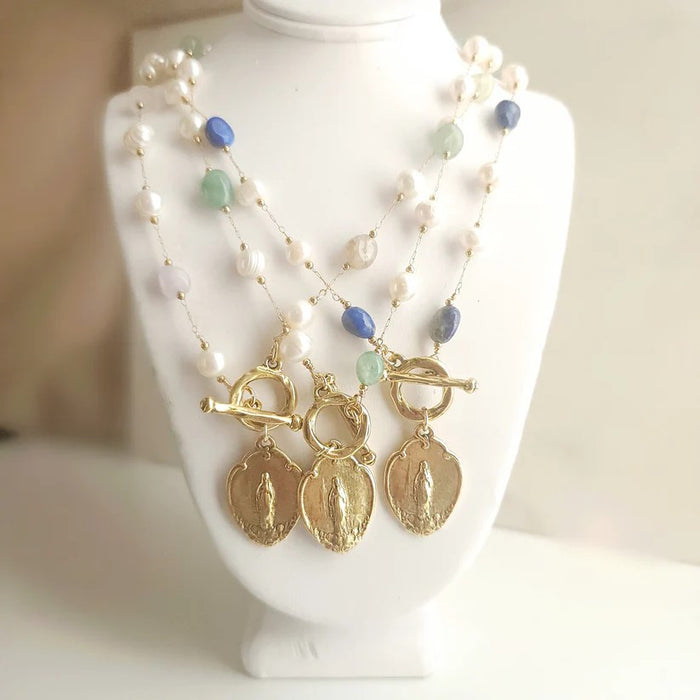 Awesome Wonder Unique Mary Necklace in White and Pale Green